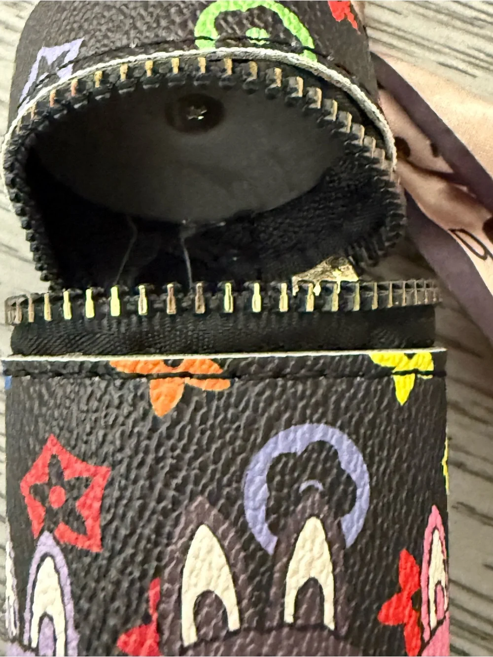 Novelty Print Cylinder Keychain Pouch with Scarf Charm NWOT